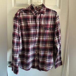 Jachs Men's Burgundy, Navy and White Heavyweight Plaid Shirt EUC Vintage